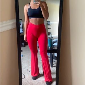 Basic red flare stretch pants